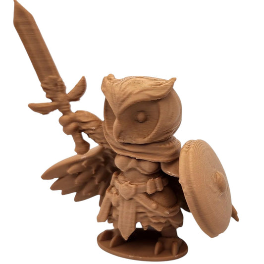 The Valkyrie Owl Figurine – Armored Fantasy Owl Warrior with Sword & Shield – Owls & Dragons Collection – Paintable Display Statue or Gift – 3D Printed in Canada