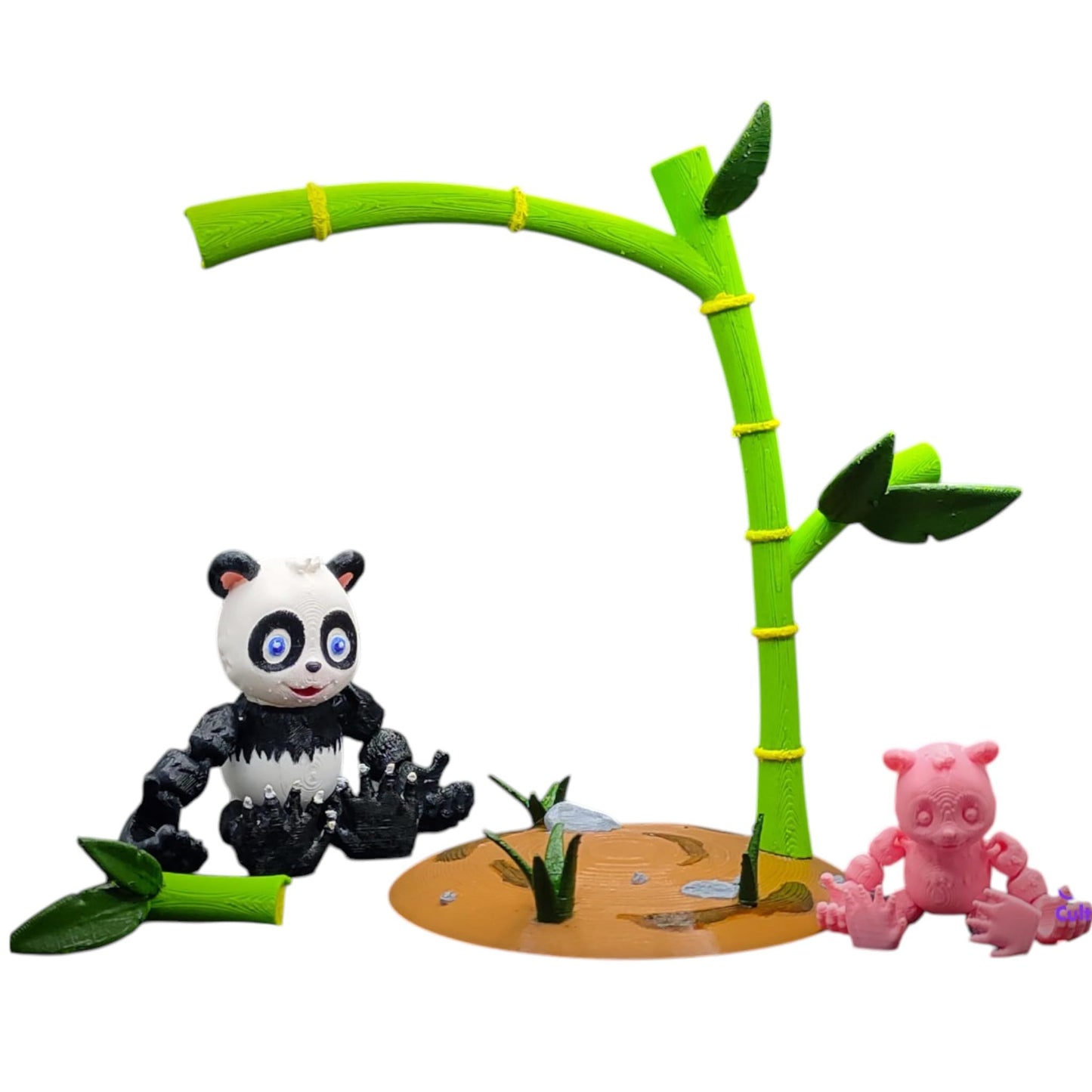3D Printed Panda Figurine with Bamboo & Base – Paintable Articulated Animal Model Set for DIY Crafts, Shelf Displays & Dioramas – 3D Printed in Canada