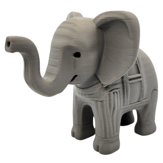 Carved Elephant Figurine – Decorative 3D Printed Animal Sculpture with Stylized Features – 3D Printed in Canada