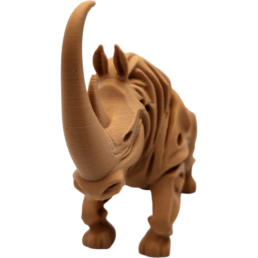 Wood Carved-Style Woolly Rhinoceros Figurine – Prehistoric 3D Printed Rhino Sculpture for Collectors, Shelf Display & Rustic Décor – 3D Printed in Canada