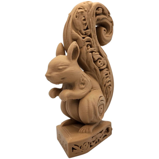 Wood Carved-Style Squirrel Figurine – Curled Tail 3D Printed Forest Animal Sculpture for Nature Decor, Gifts & Rustic Displays – 3D Printed in Canada