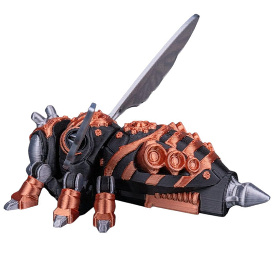 W4-5P FuryStinger Robotic Wasp Figurine – Black and Copper Mech Insect Model with Wing Blades and Drill-Tip Tail – 3D Printed in Canada