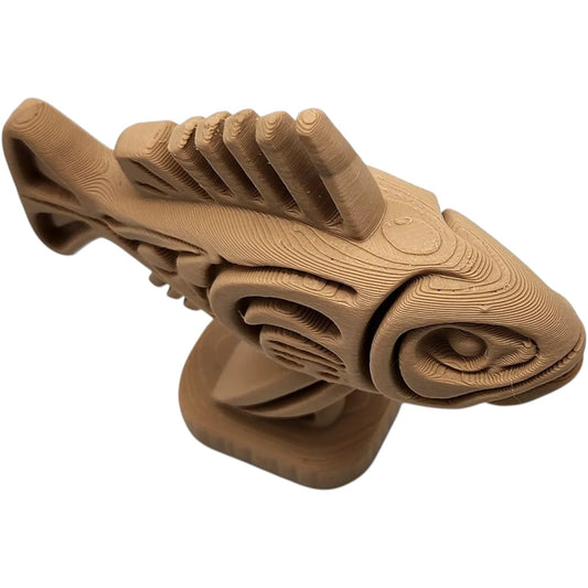 Wood Carved-Style Fish Sculpture – Tribal-Inspired 3D Printed Aquatic Art Figurine for Coastal Decor, Nature Display & Collectors – 3D Printed in Canada