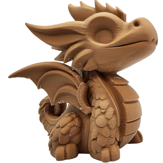 Little Dragon Figurine – Compact Fantasy Collectible with Carved Wood Aesthetic & Playful Personality – Miniature Shelf or Desk Decor – 3D Printed in Canada