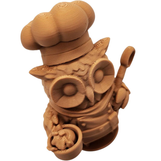 The Cook Owl Figurine – Fantasy Owl Chef with Spoon & Noodle Bowl – Owls & Dragons Collection – Paintable Culinary Display Miniature – 3D Printed in Canada