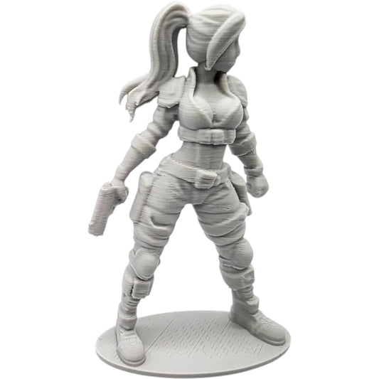 Female Mercenary Figurine – Tactical Gunfighter Miniature for Dioramas, Shelf Displays & Painting Projects – 3D Printed in Canada