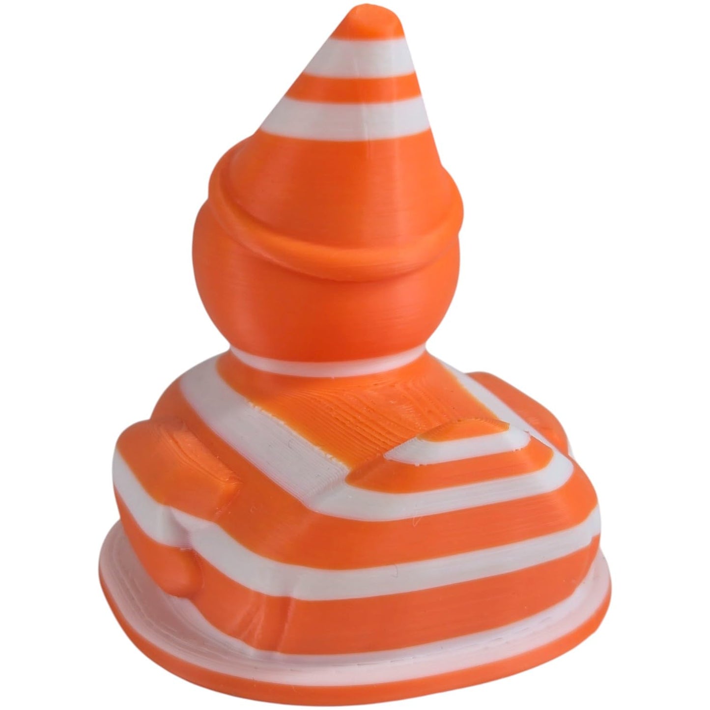 Traffic Cone Duck Figurine – Funny Striped Rubber Duck Collectible for Desk, Shelf or Gag Gift Décor – 3D Printed in Canada