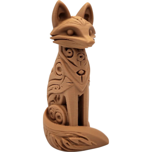 Wood-Carved Fox Totem Figurine – Mystical Forest Animal Sculpture in PLA with Wood – 3D Printed in Canada