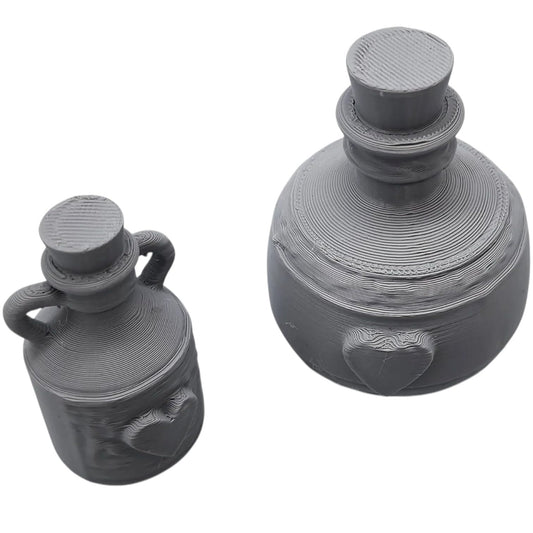 Pair of Miniature Healing Potion Bottles – Fantasy RPG Prop Bottles with Heart Emblems for Dioramas, Displays & Tabletop Gaming – 3D Printed in Canada