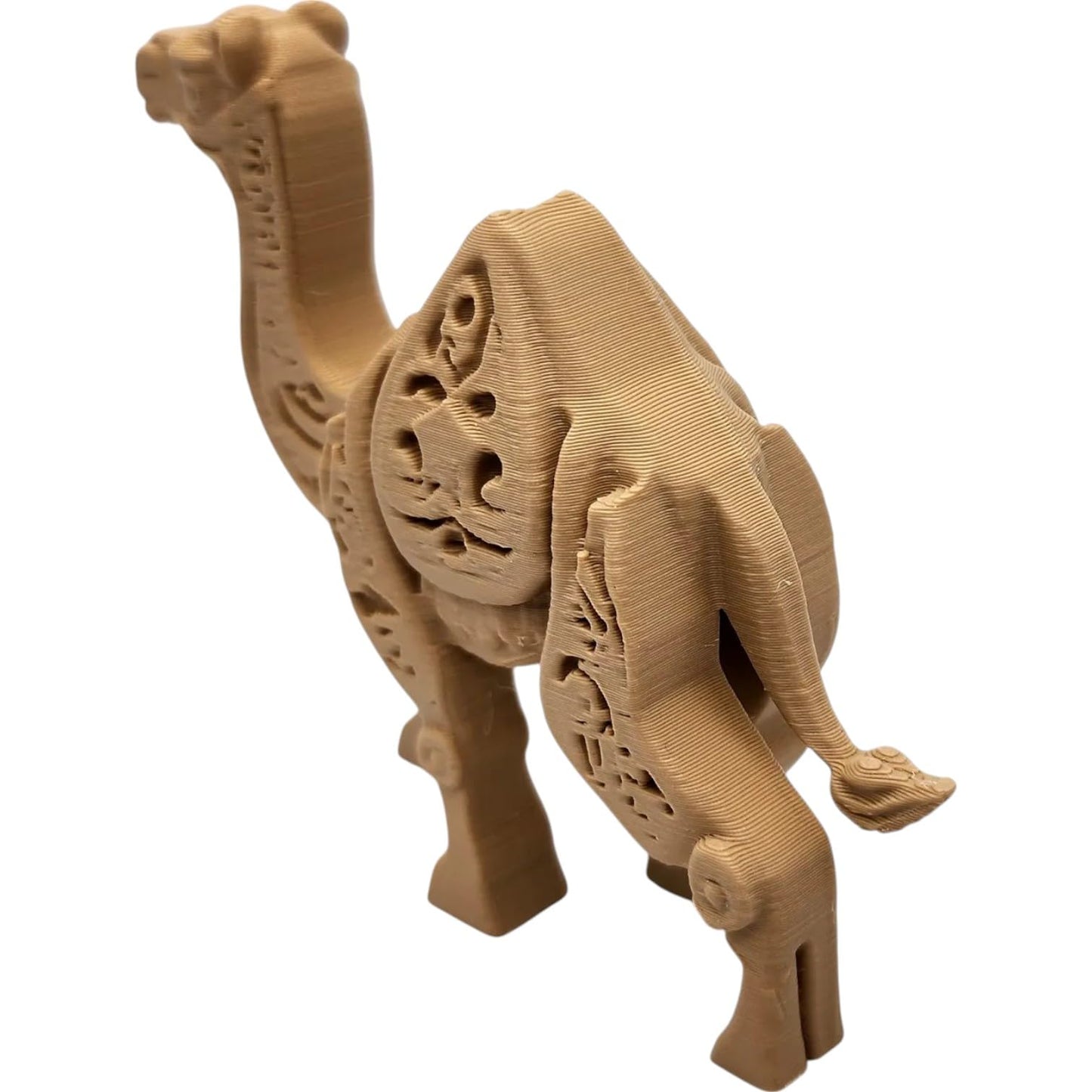 Wood-Carved Style Camel Figurine – Decorative Animal Sculpture with Intricate Cutout Detailing – 3D Printed in Canada