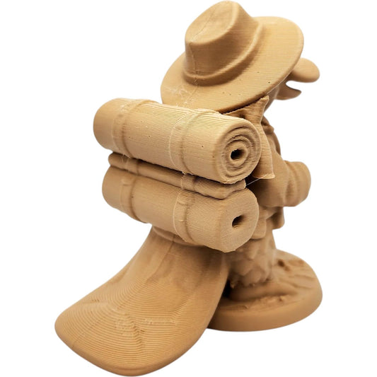 Platypus Trader Figurine with Backpack and Hat – Wood-Style 3D Printed Fantasy Animal Merchant Miniature – 3D Printed in Canada