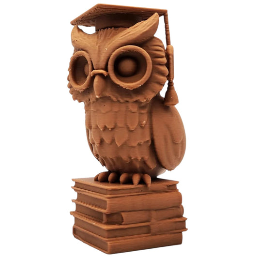 The Graduate Owl Figurine – Academic Owl Statue with Graduation Cap & Books – Whimsical Owl Miniature for Painting or Desk Display – 3D Printed in Canada