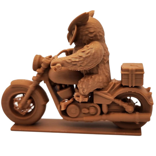 Night Biker Owl Figurine – Fantasy Motorcycle Owl Statue – Badass Desk Ornament or Painting Miniature – Unique Owl on Bike Model – 3D Printed in Canada