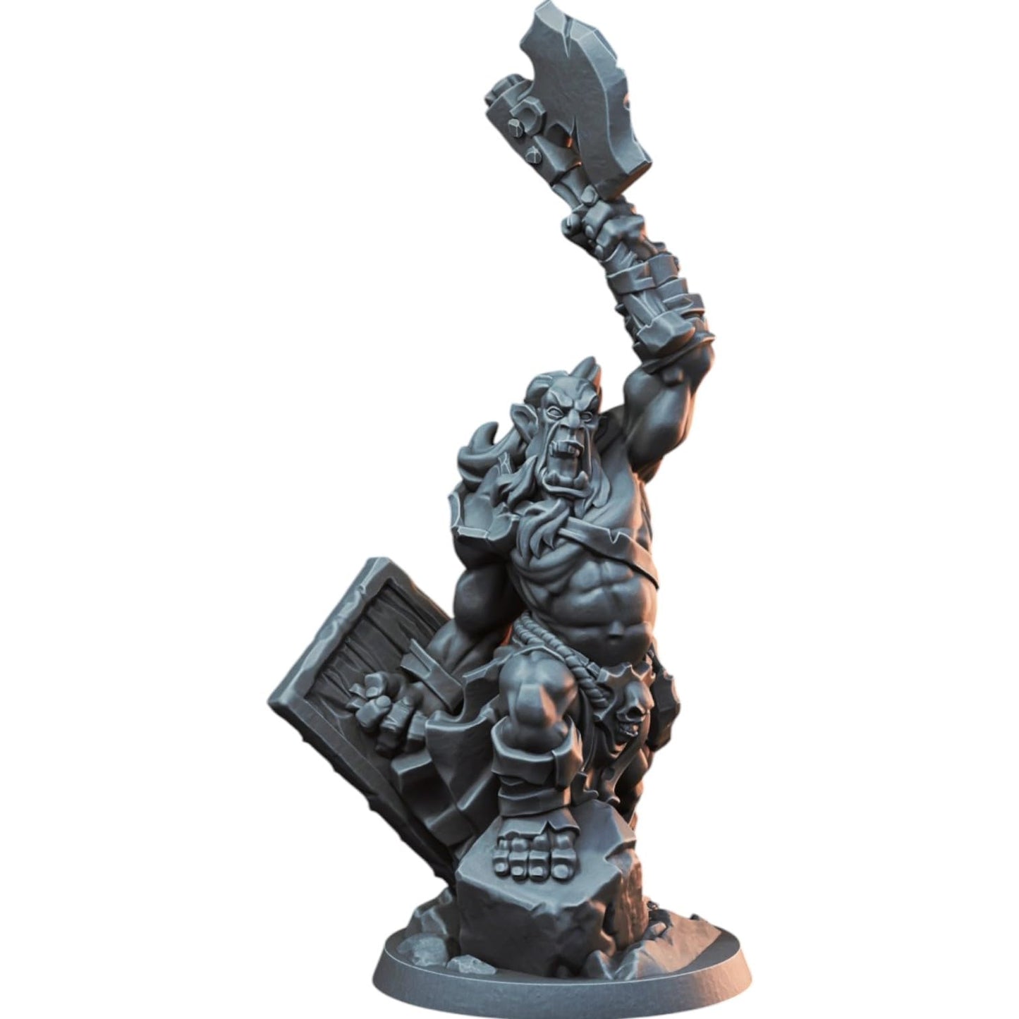 Ork Axe Berserker Miniature for Tabletop RPG, Wargaming & Painting – Fantasy Orc Warrior with Shield for Dungeon Battles & Warbands – 3D Printed in Canada