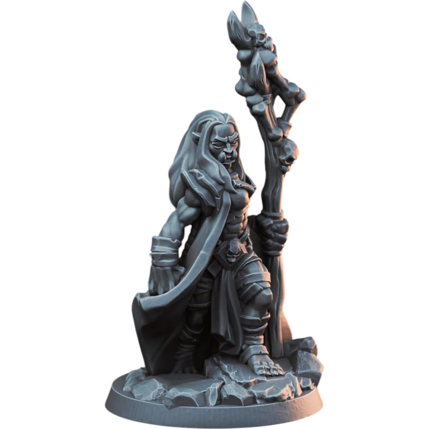Ork Shaman Female 01 Miniature for Wargaming – Fantasy Orc Spellcaster with Staff – Tabletop RPG & Painting Figure – 3D Printed in Canada