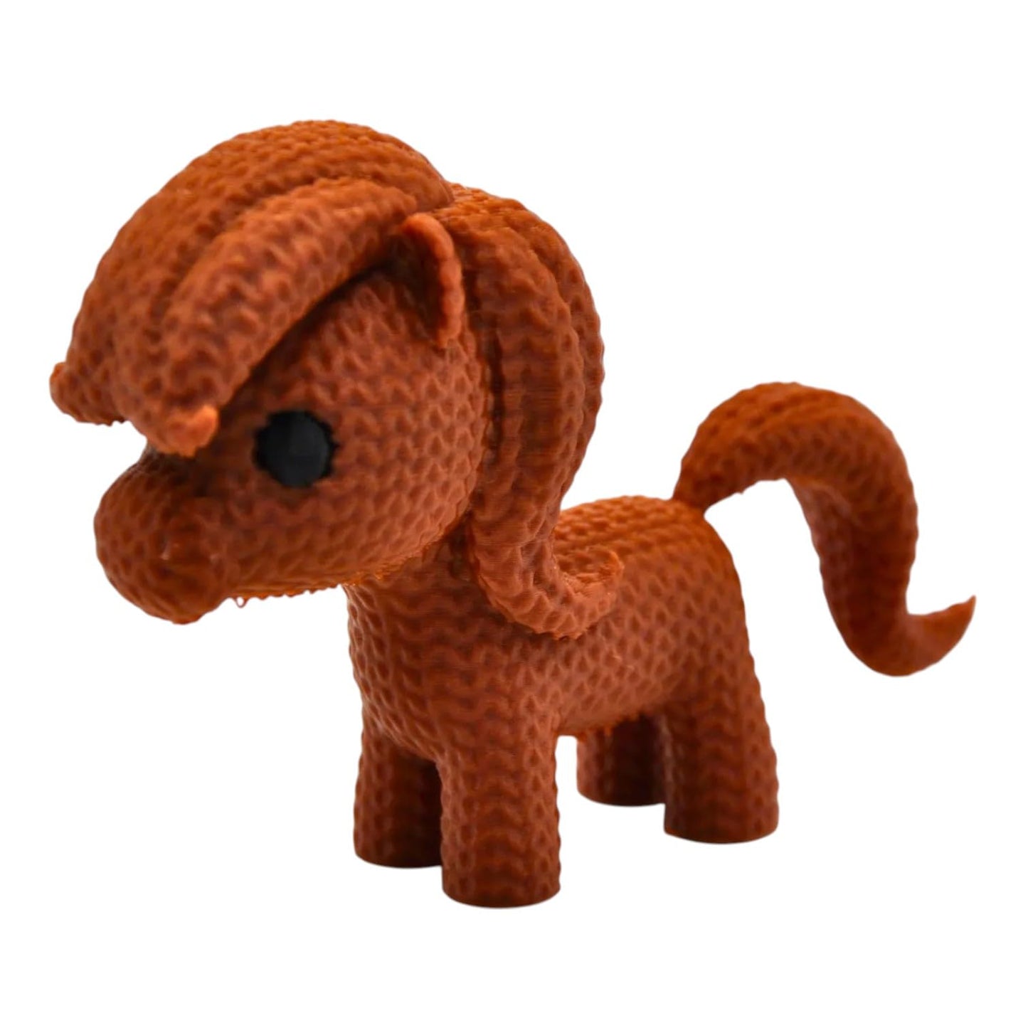 Knitted Horse Figurine – Faux-Yarn Pony Sculpture with Flowing Mane and Curly Tail – 3D Printed in Canada