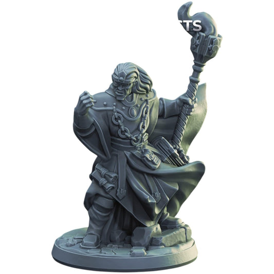 Warrior Priest Miniature – Male Fantasy Cleric with Staff for Tabletop RPGs & Dioramas – 3D Printed in Canada