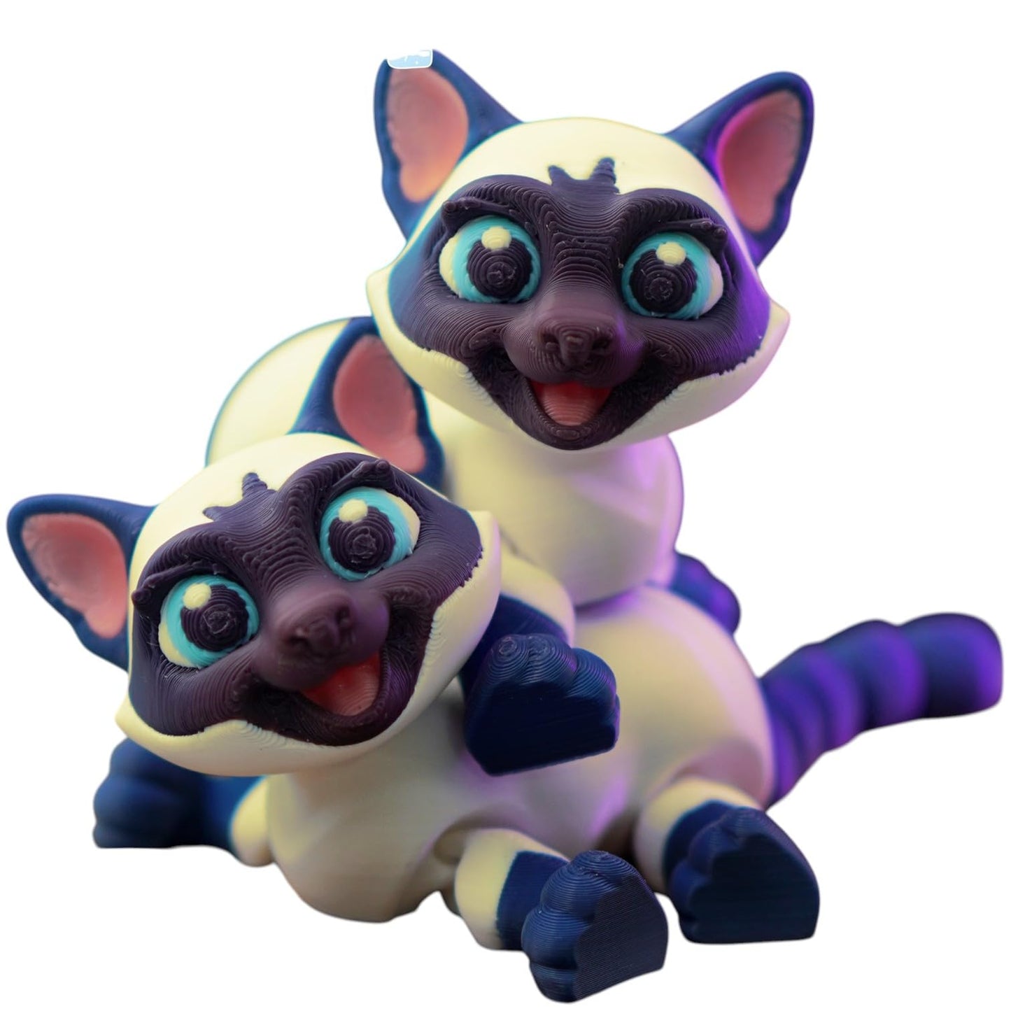 Siamese Kitten Figurines (Pack of 2) – Articulated Collectible Cat Companions for Display, Painting, or Desk Décor – 3D Printed in Canada