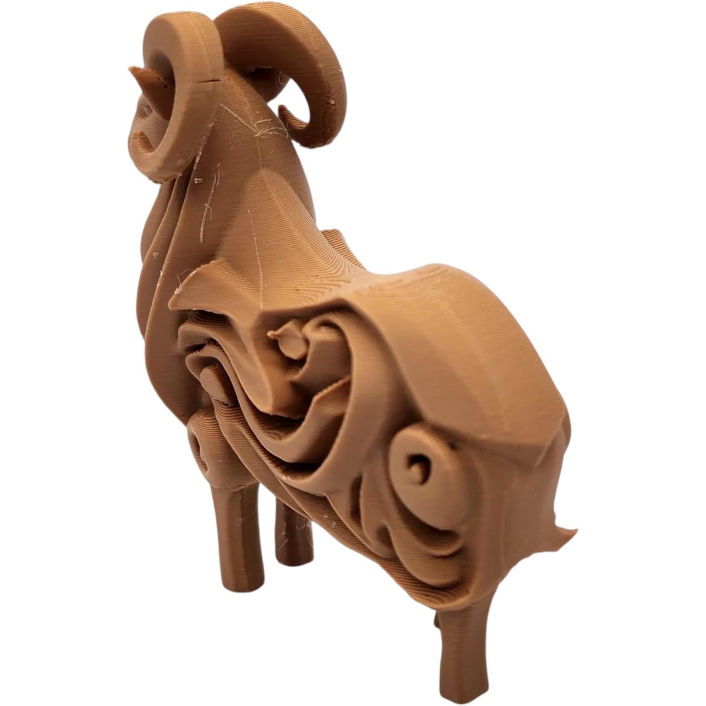 Bighorn Sheep Figurine – Stylized Ram Sculpture with Flowing Horn and Body Carvings – 3D Printed in Canada