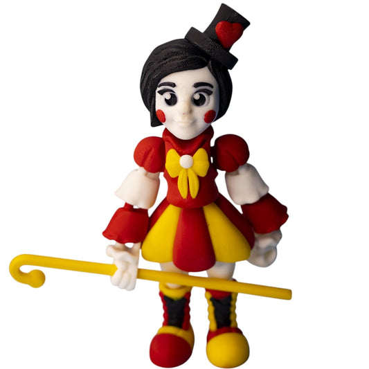 Whimsical Circus Clownette Figurine – Red & Yellow Display Model with Heart Hat and Cane – Collectible Shelf Decor for Teens & Adults – 3D Printed in Canada