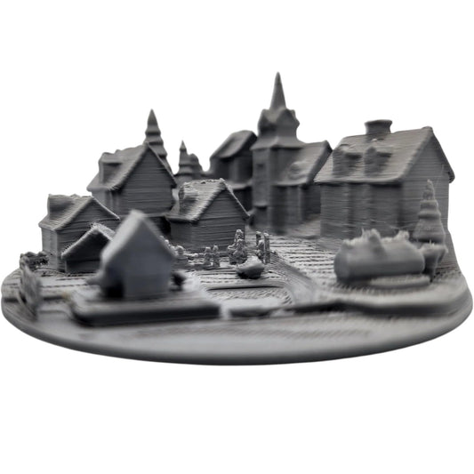 Village Miniature Model – Detailed Medieval Town Scene for Dioramas, Terrain & 3D Printer Benchmarking – No Supports – 3D Printed in Canada