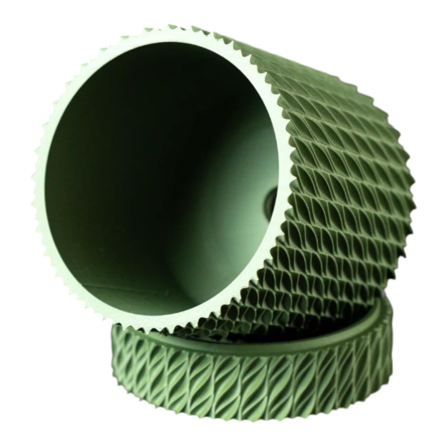 Textured Green Planter Pot with Flowing Twist Pattern – Modern Cylinder for Indoor Houseplants, Succulents & Herbs – 3D Printed in Canada