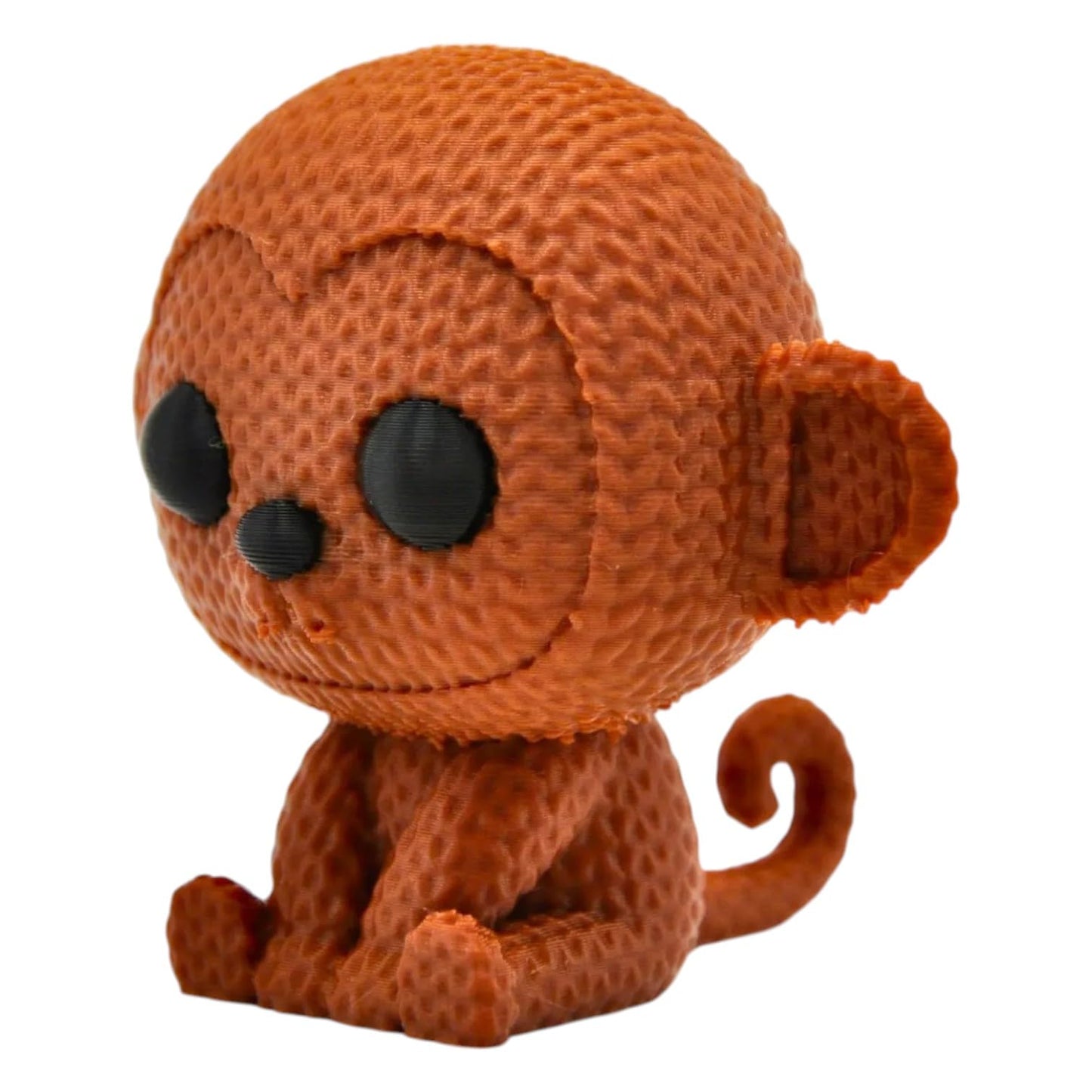 Knitted Monkey Figurine – Faux-Yarn Jungle Animal Sculpture with Curled Tail & Big Eyes – 3D Printed in Canada