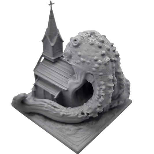 Cosmic Horror Devouring Church Miniature – Eldritch Beast Scene for Tabletop Terrain, Dioramas & Lovecraftian Display – 3D Printed in Canada