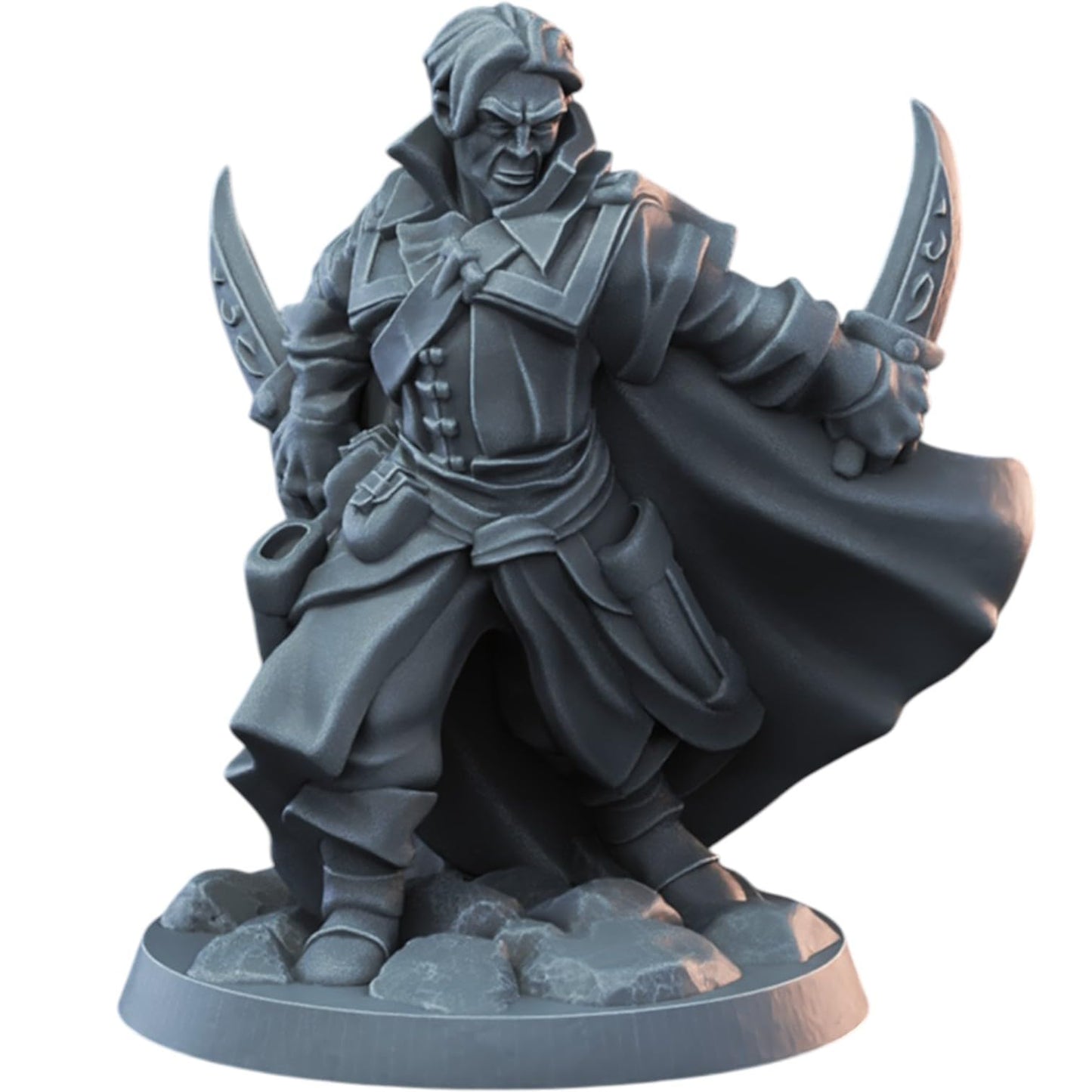 Dual-Wield Rogue Miniature for Fantasy TTRPGs – 32mm Thief Model for Tabletop Roleplaying and Miniature Painting – 3D Printed in Canada