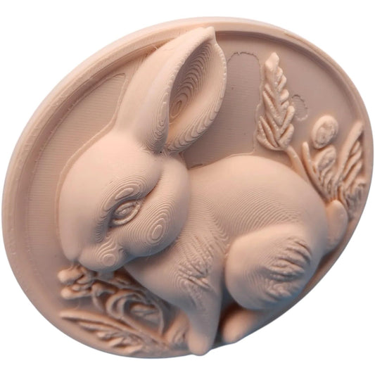 Round Bunny Wall Sculpture – 3D Printed Rabbit Relief for Cottagecore & Spring Décor – 3D Printed in Canada