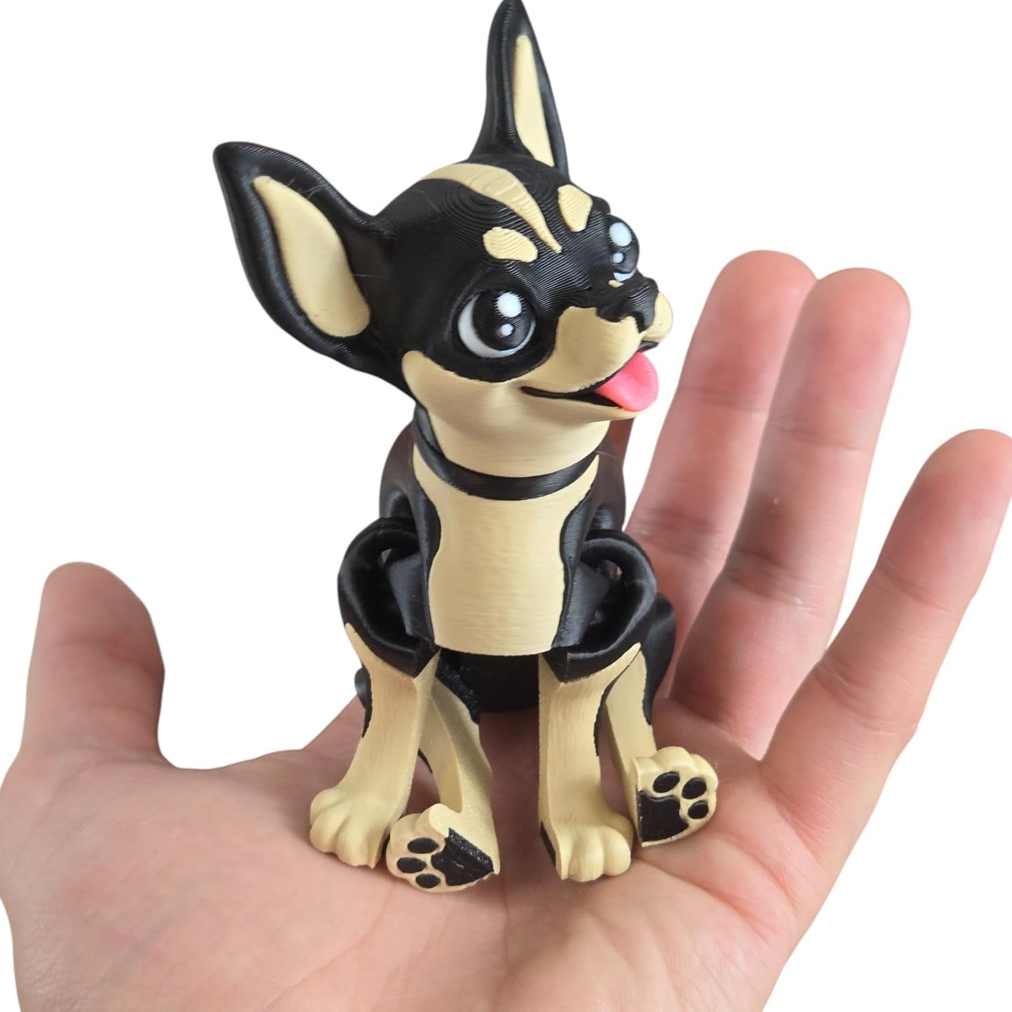 Adorable Chihuahua Puppy Figurine – Posable Fidget Dog Sculpture for Desk or Shelf Display – Black and White Cartoon Style Collectible – 3D Printed in Canada