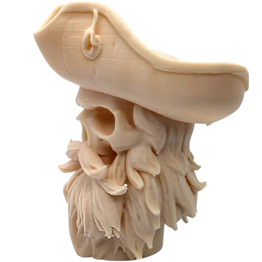 Bearded Pirate Skull Statue – Tricorn Hat Skull Bust with Flowing Beard, Nautical Gothic Décor for Shelf or Collector Display – 3D Printed in Canada