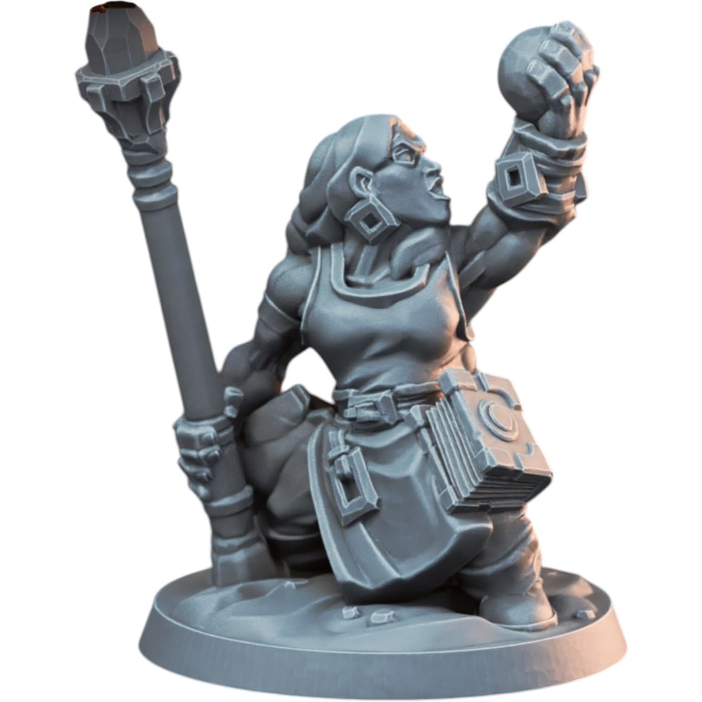 Female Dwarf Arcane Mage with Staff & Spellbook Miniature for Fantasy Tabletop RPG, Wargaming Armies & Collector Displays – 3D Printed in Canada