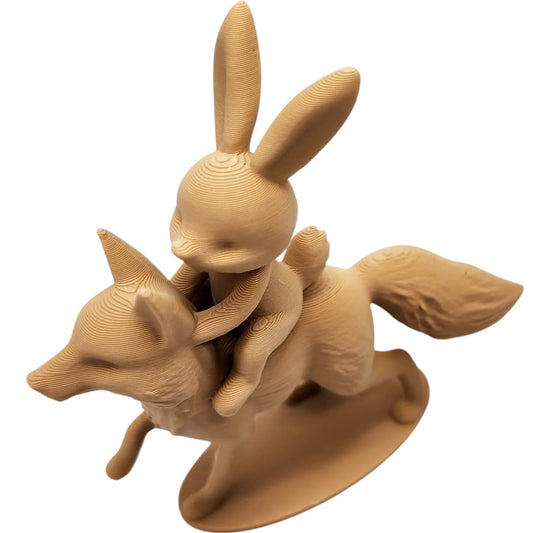 Bunny Riding Fox Figurine – Wood-Style 3D Printed Fantasy Animal Duo Sculpture for Desk, Shelf, or TTRPG Display – 3D Printed in Canada