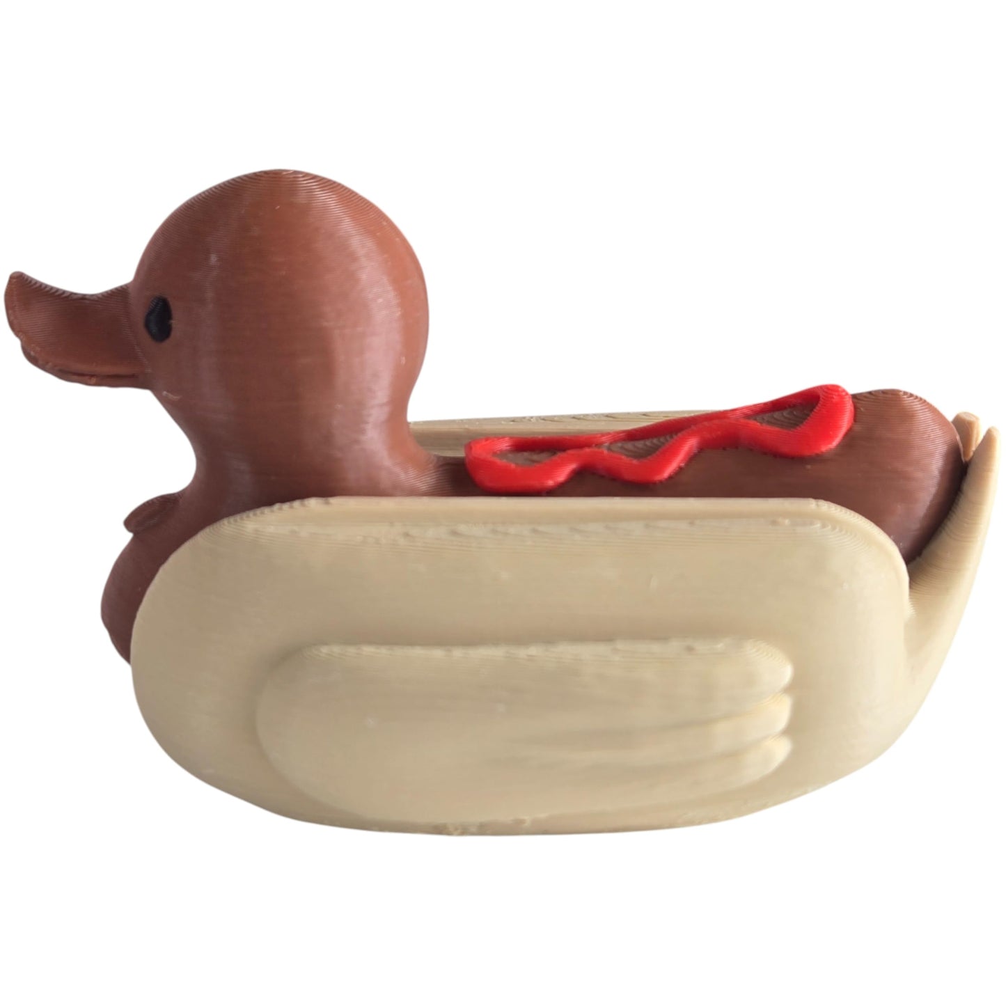 Hot Dog Duck Figurine – Funny Desktop Collectible Decor for Office, Shelf, or Gift – Novelty Animal Sculpture for Teens & Adults – 3D Printed in Canada