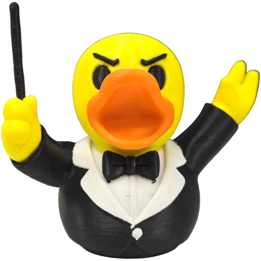 Orchestra Conductor Duck Figurine – Funny Tuxedo Rubber Duck-Inspired Decor for Desk, Shelf or Gift – Quirky Music Lover Collectible – 3D Printed in Canada