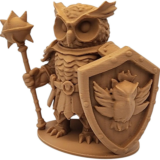 The Defender Owl Figurine – Armored Fantasy Owl with Crest Shield & Spiked Mace – Owls & Dragons Collection – Paintable Miniature Display Figure – 3D Printed in Canada