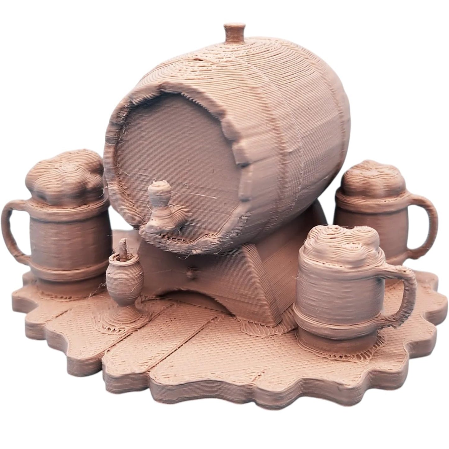 Beer Barrel with Mugs Miniature – Tavern Accessory for Fantasy Tabletop RPGs & Dioramas – 3D Printed in Canada