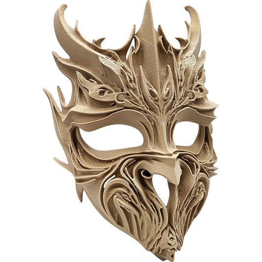 Wood-Carved Dark Ritual Mask – Fantasy Forest Spirit Cosplay Mask for LARP, Décor or Costume Displays – 3D Printed in Canada