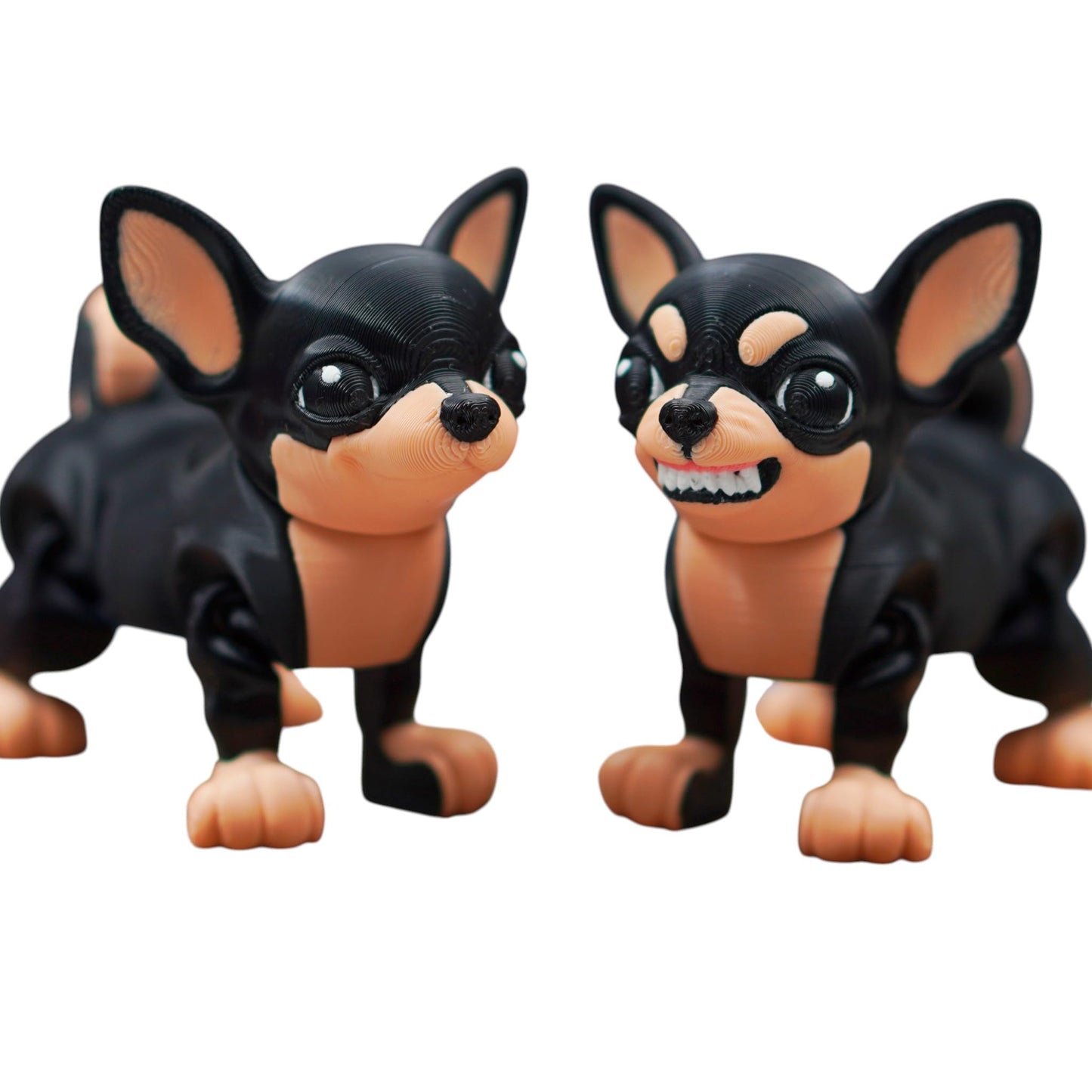 Chihuahua Duo Figurine Set – Cute & Angry Articulated Dog Models, Posable Desk Pets for Teens & Adults – Funny Print-in-Place Collectible Pair – 3D Printed in Canada
