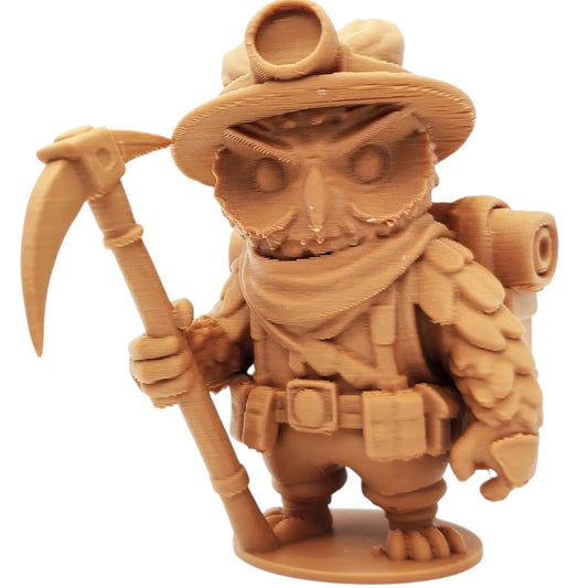 The Treasure Hunter Owl Figurine – Fantasy Explorer Owl with Pickaxe, Backpack & Helmet – Owls & Dragons Collection – Paintable Display Sculpture – 3D Printed in Canada