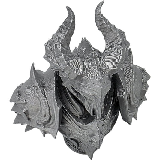 Demonic Armor Bust Display – Spiked Fantasy Helmet & Shoulder Armor Figurine for Display, Dioramas, or RPG Worldbuilding – 3D Printed in Canada