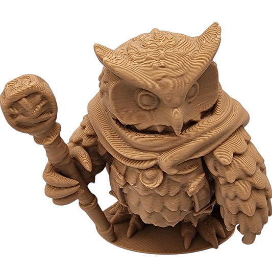 The Mage Owl Figurine – Robed Fantasy Owl Wizard with Arcane Staff – Owls & Dragons Collection – Paintable RPG Miniature Display – 3D Printed in Canada