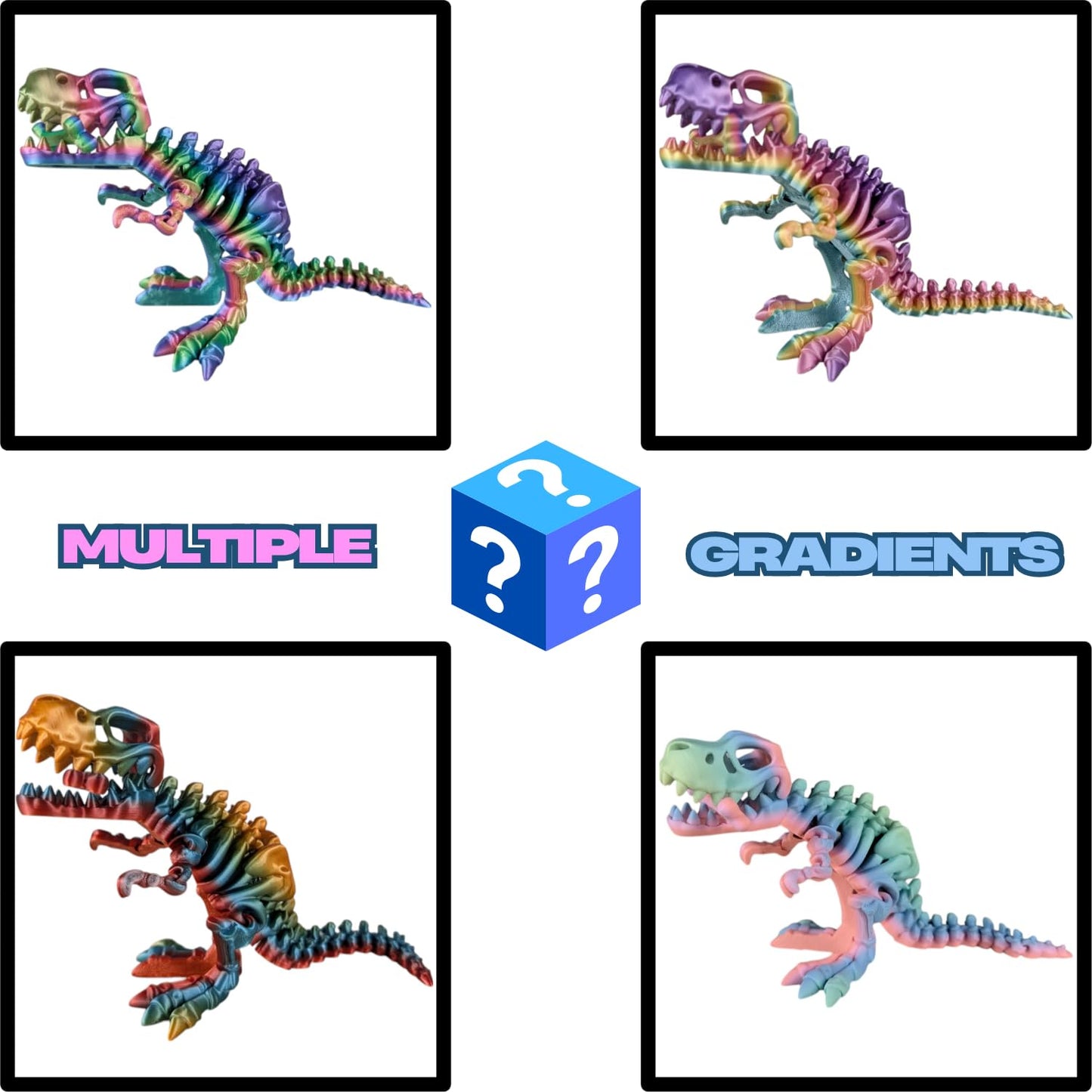 Articulated Skeleton T-Rex Figurine – Prismatic Mystery Rainbow – Prehistoric Dinosaur Collectible for Teens & Adults – Stress Relief & Collectible – 3D Printed in Canada