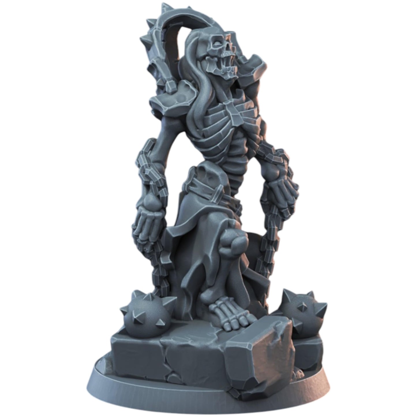 Skeleton Chainballer Miniature 32mm Scale | Undead Warrior with Spiked Flails for Fantasy Tabletop RPG & Painting – 3D Printed in Canada