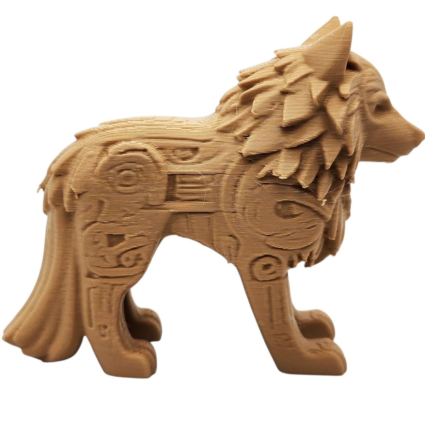 Mechanical Steampunk Wolf Figurine – Intricate Tribal Cyber Wolf Decor for Desk or Shelf – Articulated Display Sculpture – 3D Printed in Canada