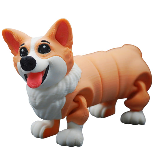 Articulated Cute Corgi Dog Figure – Print-in-Place Fidget Pet with Movable Joints – Posable Desk Companion for Stress Relief & Collectors – 3D Printed in Canada