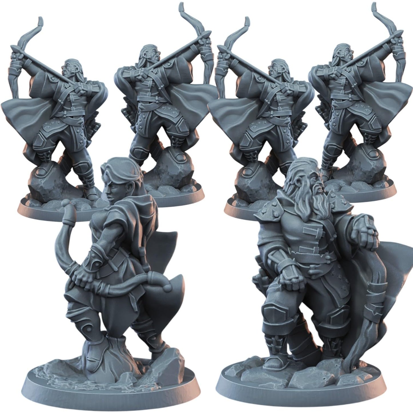 Archer Warband – Set of 6 Fantasy Bowmen Miniatures for Tabletop Battles, RPG Campaigns & Painting – 3D Printed in Canada