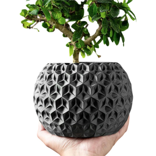 Trihex Planter Pot – Geometric Honeycomb-Textured Pot for Succulents, Bonsai, or Decorative Greenery – Modern Faceted Indoor Planter – 3D Printed in Canada