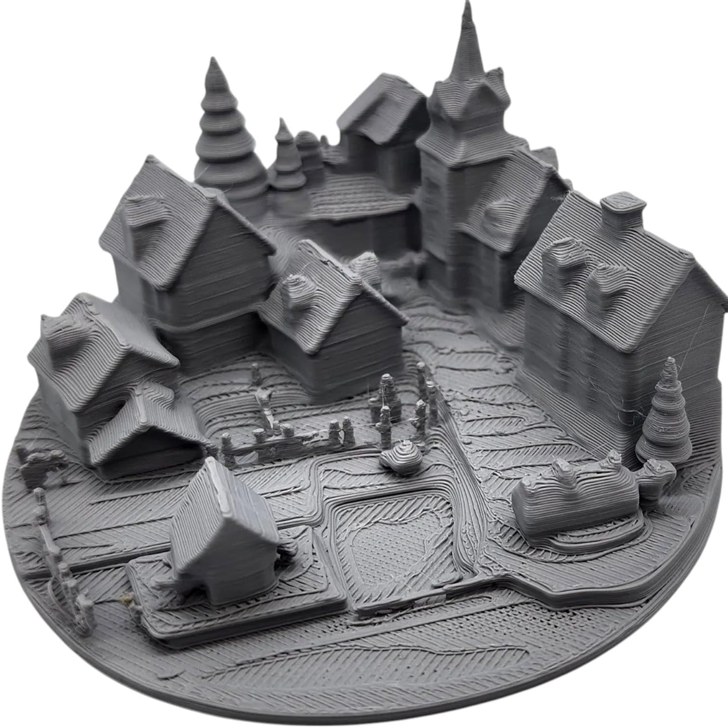 Village Miniature Model – Detailed Medieval Town Scene for Dioramas, Terrain & 3D Printer Benchmarking – No Supports – 3D Printed in Canada